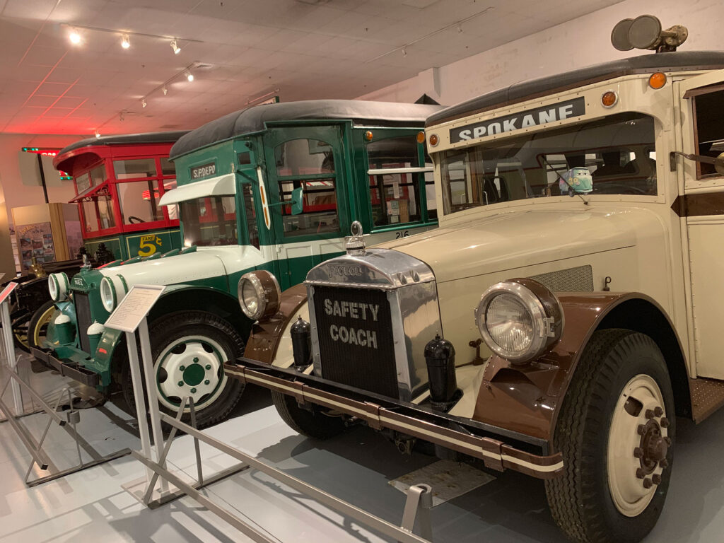 Antique buses in a row at the AACA Museum in Hershey, PA