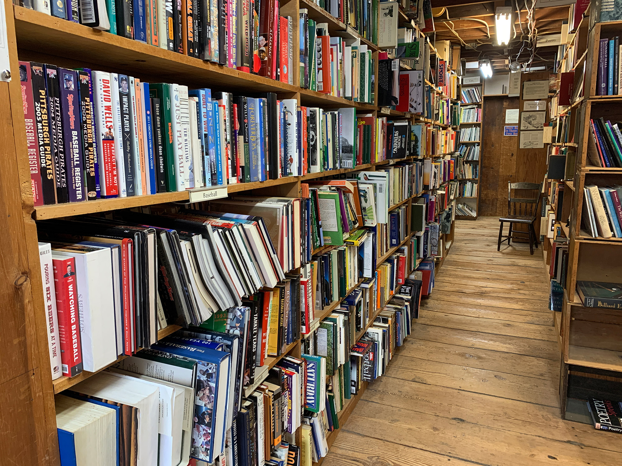 Rows of books on floor-to-ceiling shelves at Baldwin's Book Barn