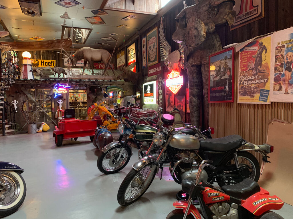 Rows of motorcycles inside Bill's Old Bike Barn