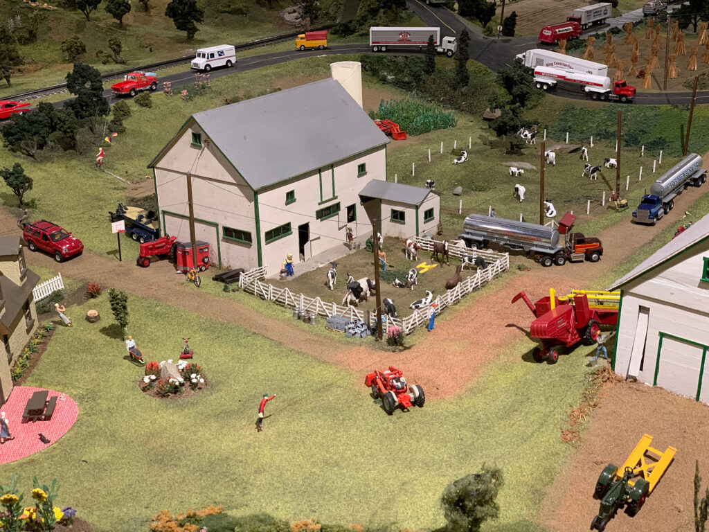 Scale model farmhouse and farm at the Choo Choo Barn