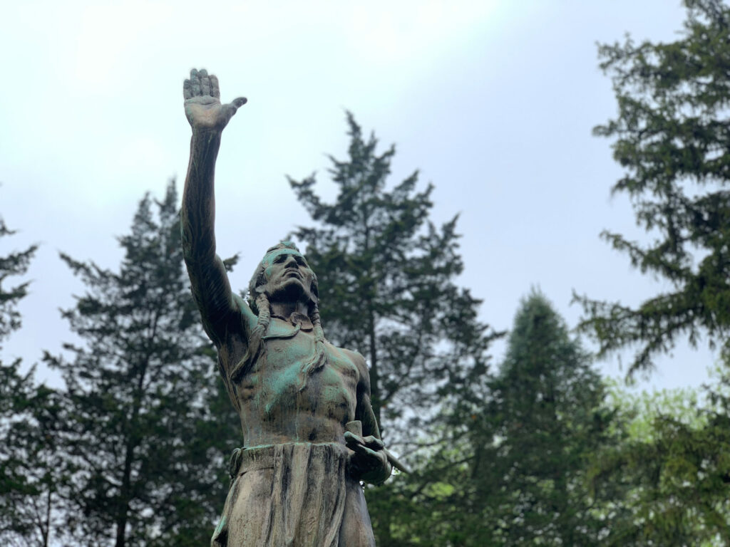 statue of Shekilammy at the Conrad Weiser Homestead