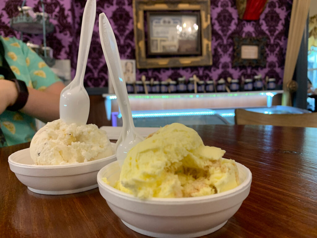 two bowls of ice cream on a table at Curiosities in Jim Thorpe