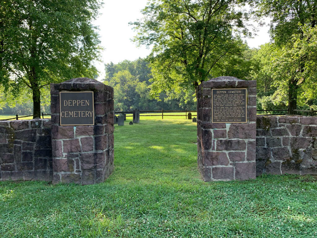 two brick pillars mark the entrance to Deppen Cemetery