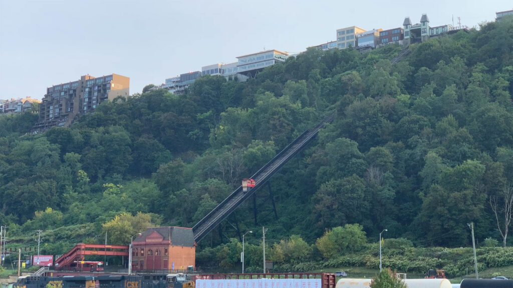 View of the Duquesne incline in Pittsburgh from the Gateway Clipper