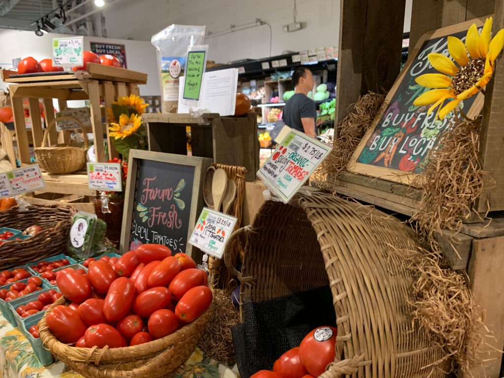 Farm stand featuring fresth tomatoes at Easton Public Market