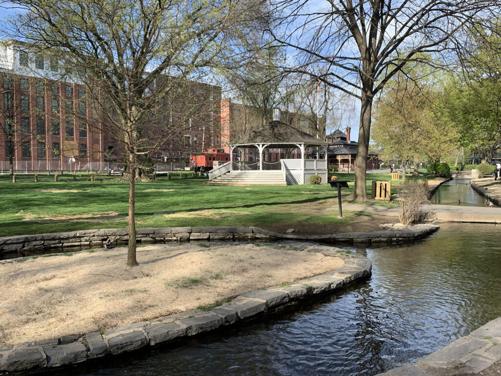 creek running through Lititz Springs Park with Gazebo in the background