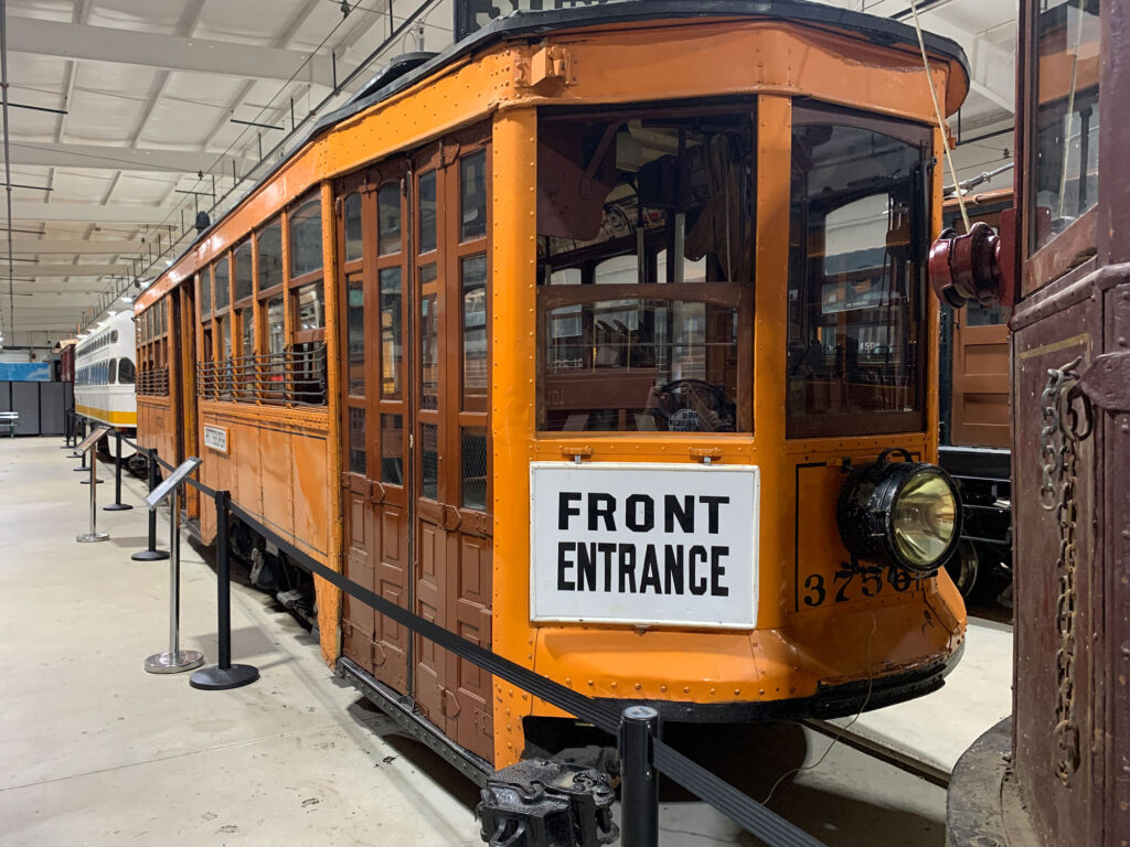 vintage streetcar on display at the Pennsylvania Trolley Museum