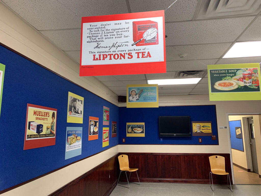 exhibit of historic advertisements at the Pennsylvania Trolley Museum