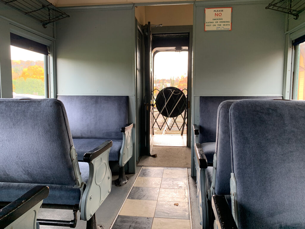 Empty seats on a vintage Reading Railroad passenger car