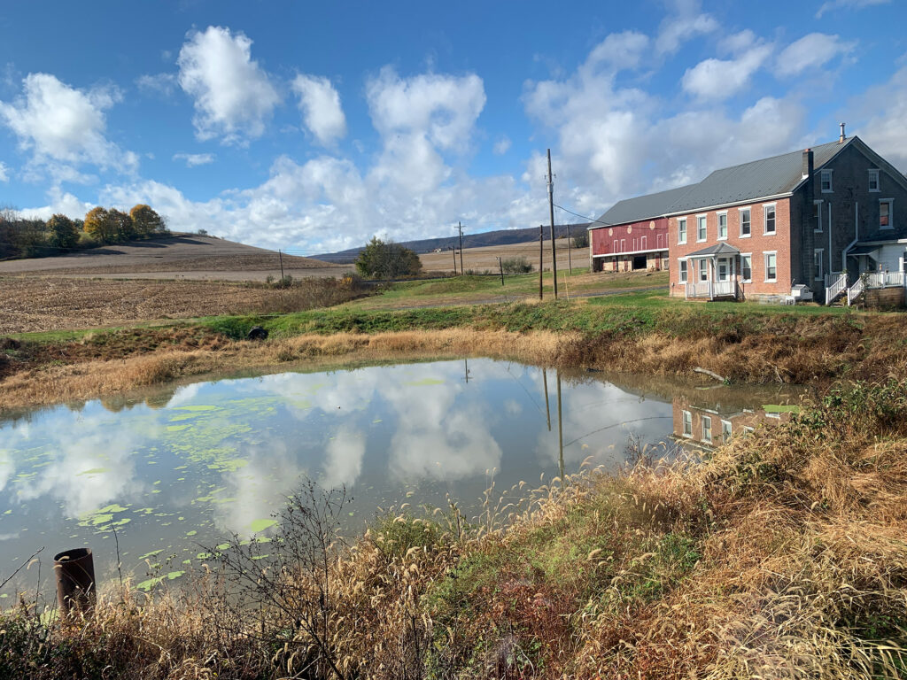 Pond reflecting the clouds on a fall day near Kempton, PA