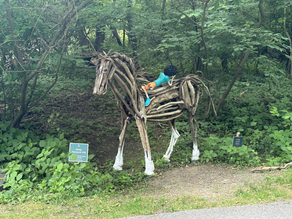 sculpture of a horse made with natural materials in Art in the Wild exhibit at Wildwood Park in Harrisburg, PA