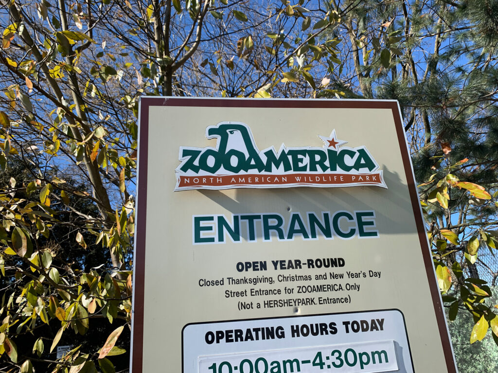 sign marking the entrance to ZooAmerica in Hershey PA