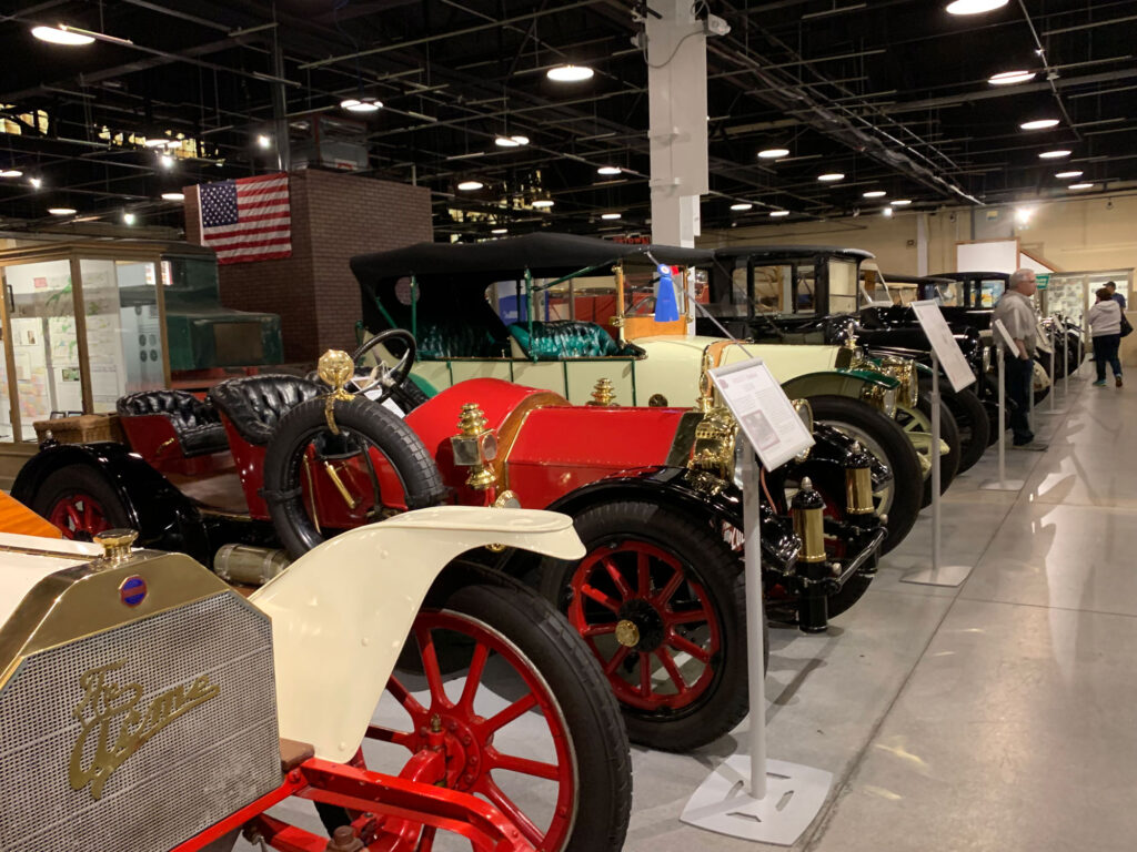 line of antique automobiles on display at the Boyertown Museum of Historic Vehicles