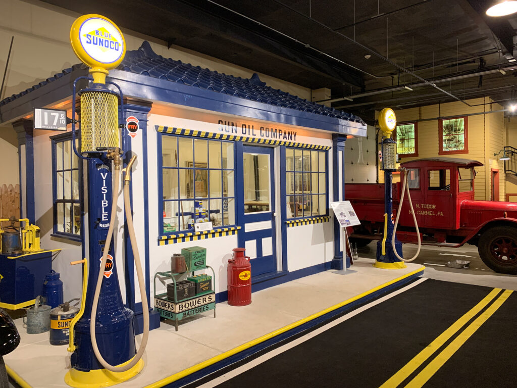 vintage Sun Oil gas station on display inside the Boyertown Museum of Historic Vehicles