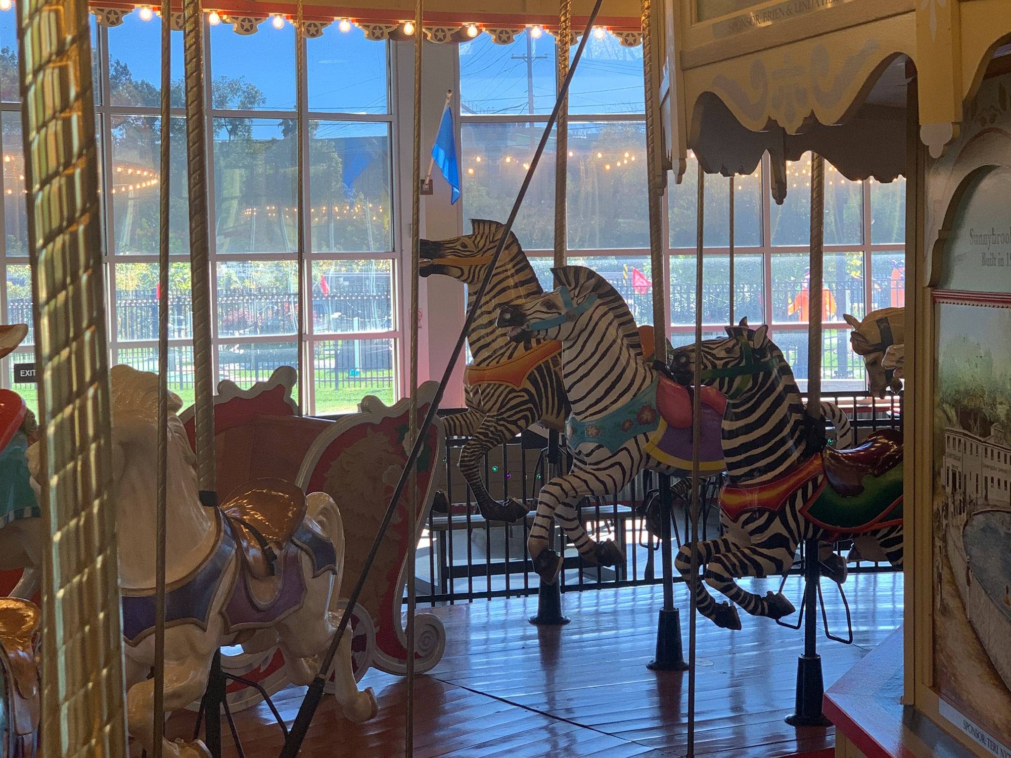 Carved zebras on the Carousel at Pottstown