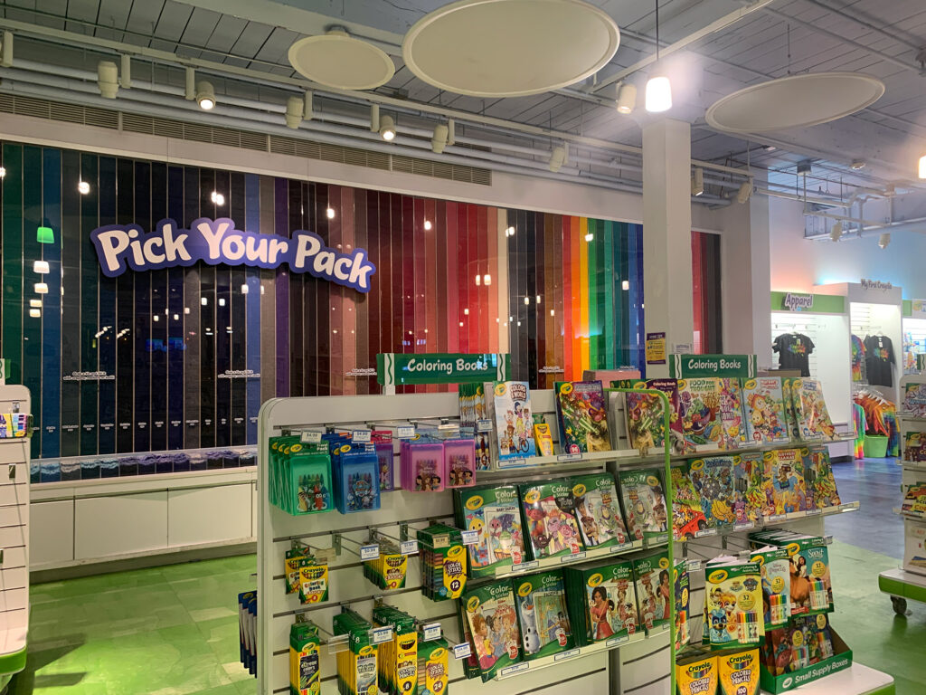 wall of crayons at the store inside the Crayola Experience