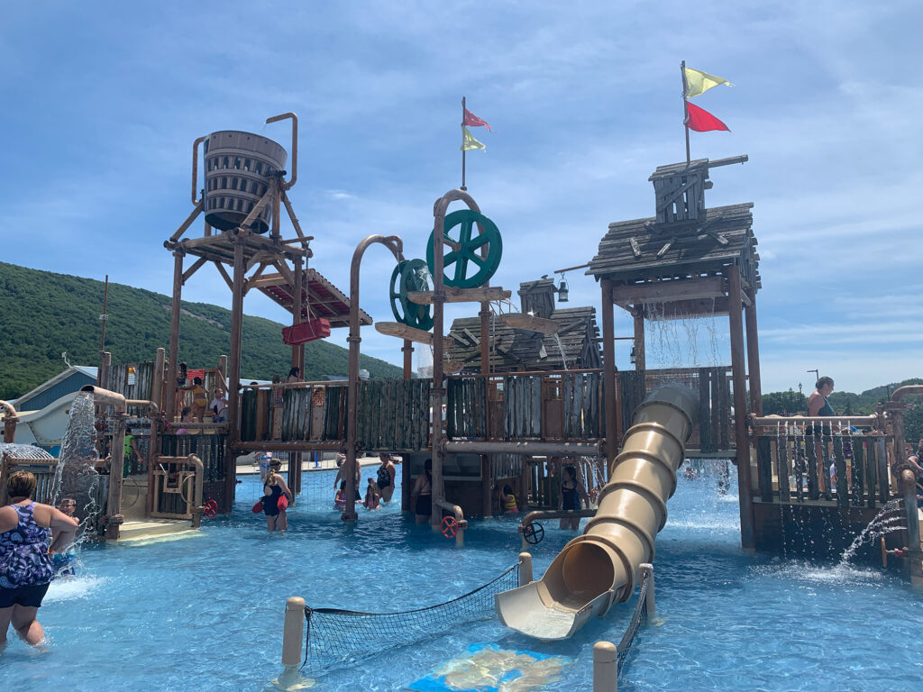 Play structure at Laguna Splash at Delgrosso's Amuseument Park focused on a tube slide