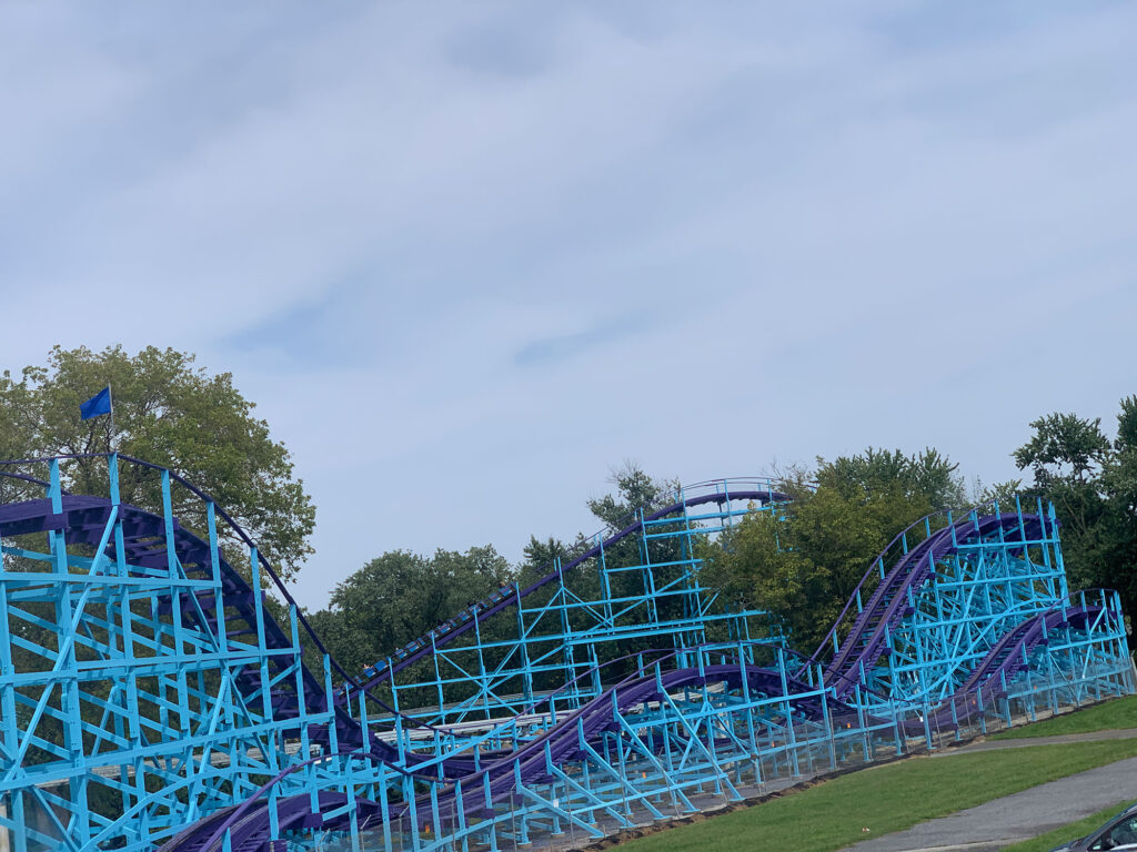 Blue supports of Kingdom Coaster at Dutch Wonderland