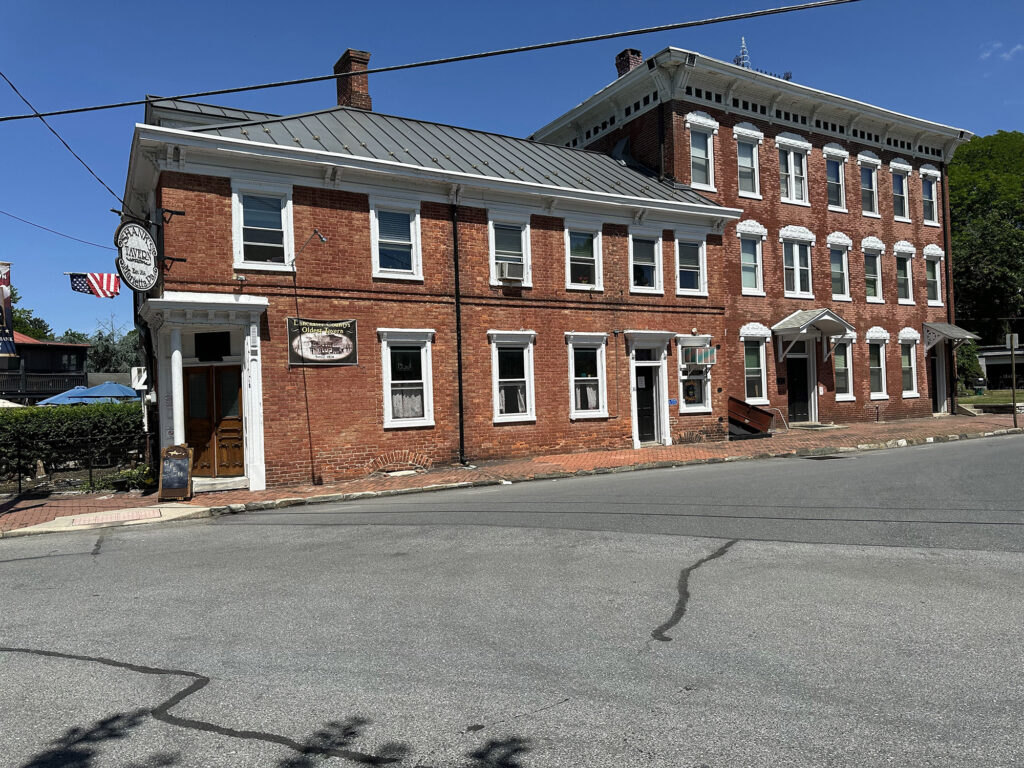 historic hotel building on a corner in Marietta, PA