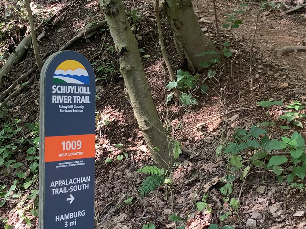 sign for the Schuylkill River Trail and Appalachian Trail near Port Clinton, PA