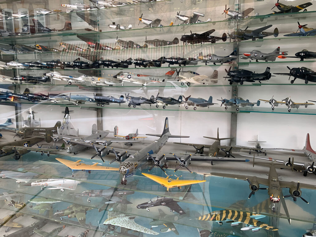 A window display filled with model airplanes at Sine's 5 & 10 in Quakertown, PA