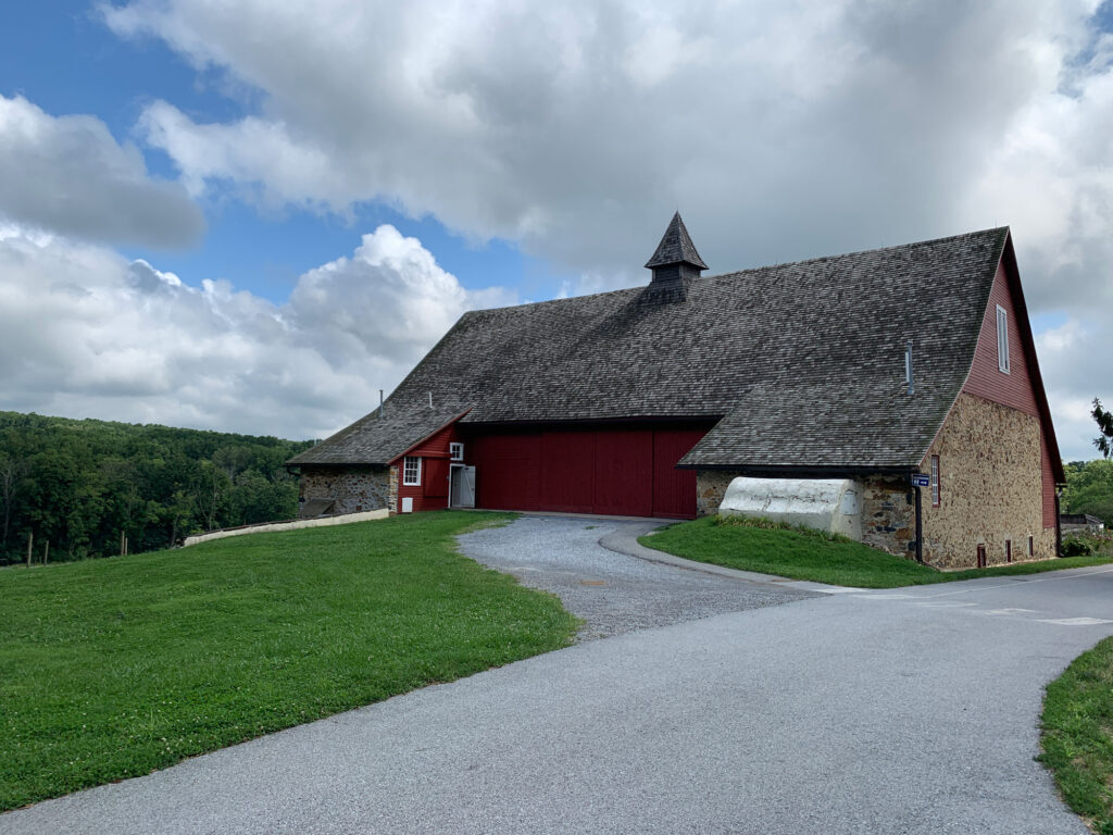 back of the large red barn at Springton Manor Farm