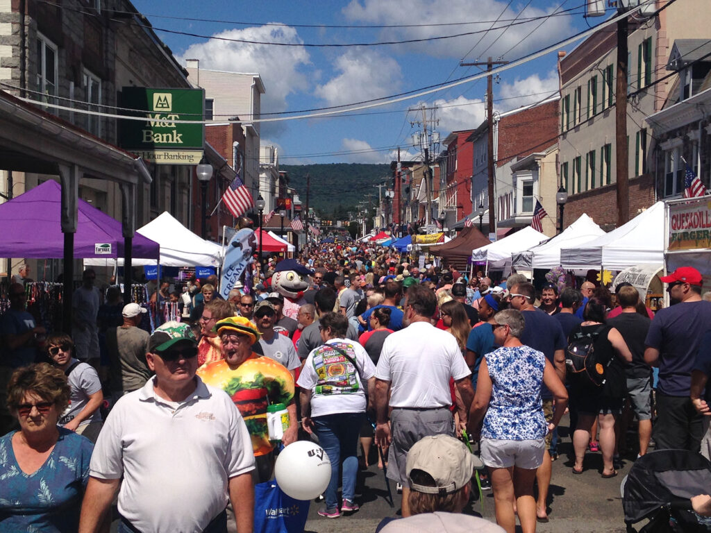 Crowded street during the Taste of Hamburger Festival in Hamburg, PA