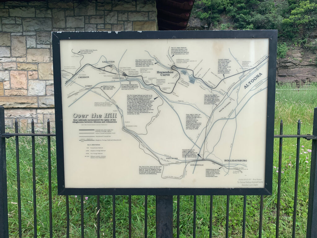 Map of the area around Horsehshoe Curve with railroad lines