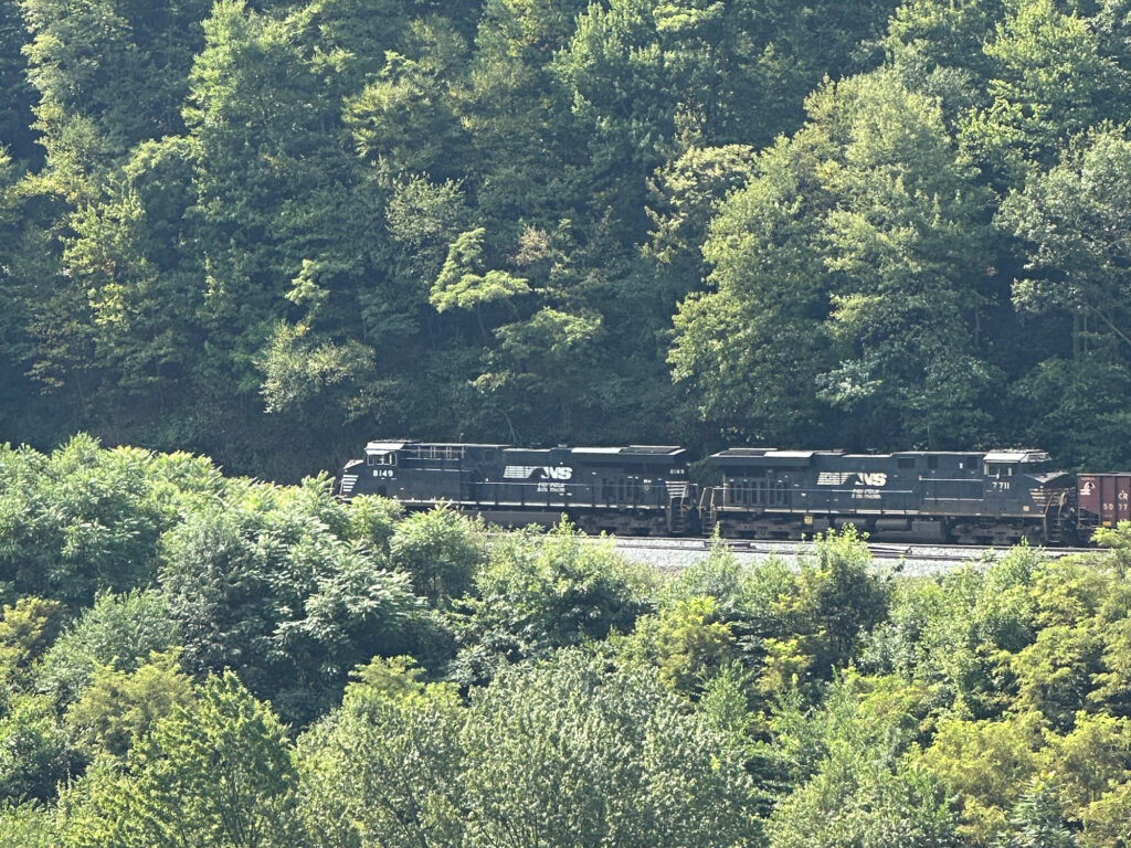 Nofolk Southern Train passing through the trees near Horseshoe Curve