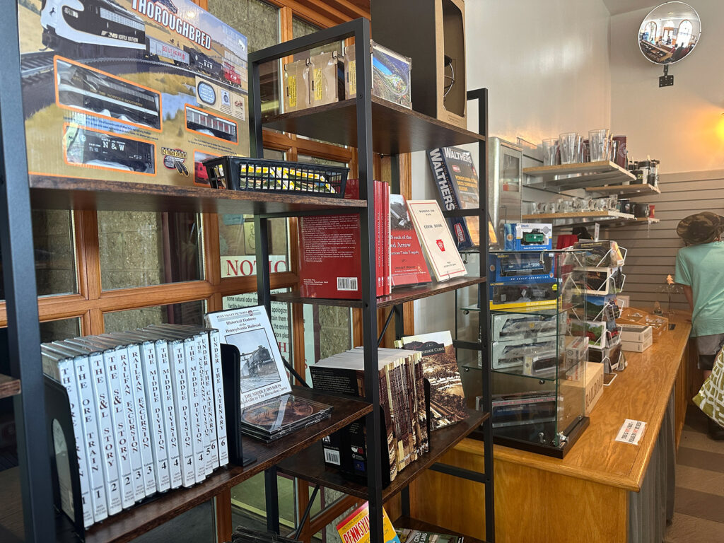 shelves of books at the Horseshoe Curve Visitors Center