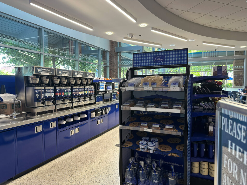 row of coffee pots at the Penn State Berkey Creamery