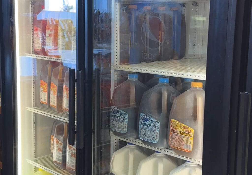 Iced teas and milks in a cooler at Ritchey's Dairy